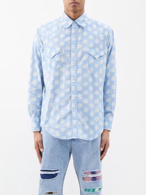 Erl - Polka Dot-print Cotton Shirt - Mens - Blue Multi