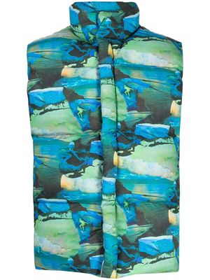 ERL printed quilted puffer gilet - Blue