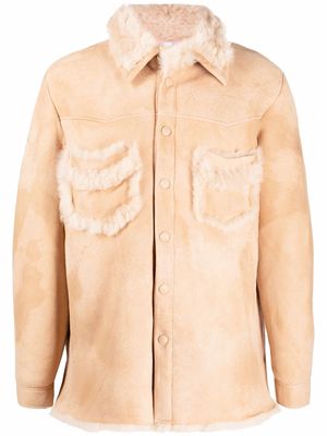 ERL shearling-trim shirt jacket - Neutrals