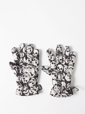 Erl - Skull-print Cotton Gloves - Mens - Black White