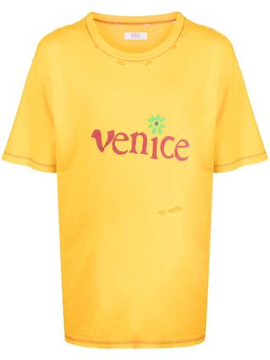 ERL slogan-print ripped T-shirt - Yellow