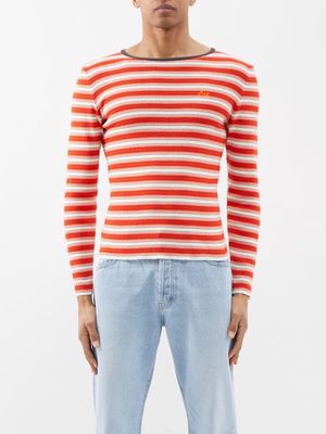 Erl - Striped Cotton-blend Long-sleeved T-shirt - Mens - Red Multi