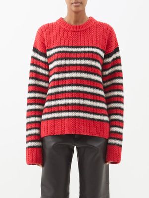 Erl - Striped Crewneck Sweater - Womens - Red Stripe