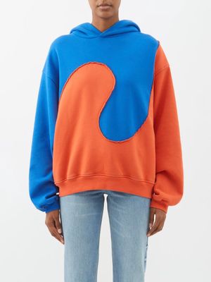 Erl - Swirl Colour-blocked Cotton-blend Hooded Sweater - Womens - Blue Orange
