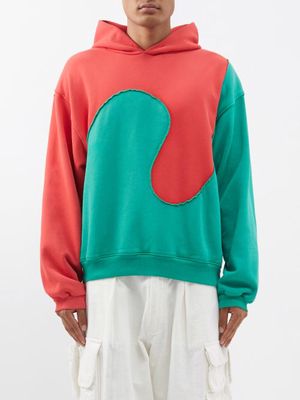 Erl - Swirl-stitch Cotton-jersey Hooded Sweatshirt - Mens - Green Red