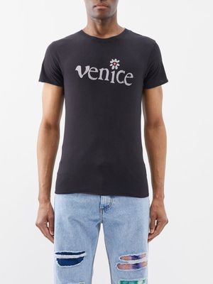 Erl - Venice-logo Cotton-jersey T-shirt - Mens - Black Multi