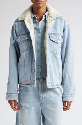 ERL x Levi's Gender Inclusive Distresssed High Pile Fleece Lined Denim Jacket in Blue