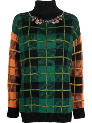 Ermanno Ermanno checked high-neck knitted jumper - Green