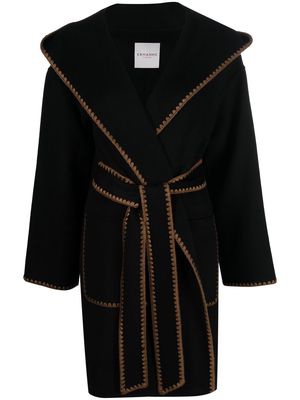 ERMANNO FIRENZE contrast-trim belted hooded coat - Black