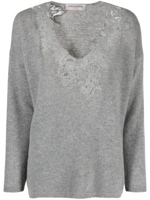 ERMANNO FIRENZE embroidered V-neck jumper - Grey