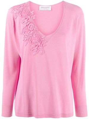 ERMANNO FIRENZE floral-appliqué knitted top - Pink