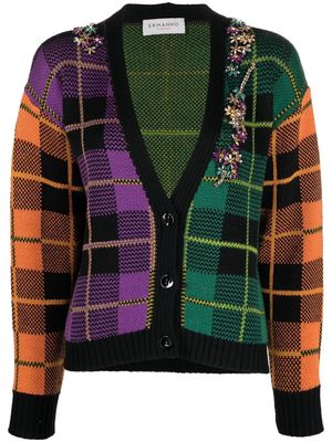 ERMANNO FIRENZE floral-detail checked cardigan - Green
