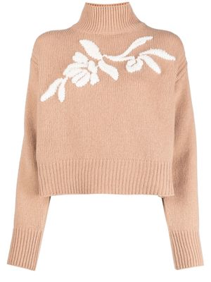 ERMANNO FIRENZE floral-embroidered high-neck jumper - Brown