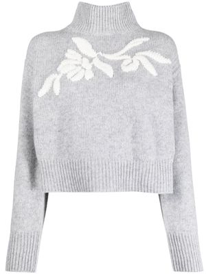 ERMANNO FIRENZE floral-embroidered high-neck jumper - Grey