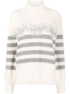 ERMANNO FIRENZE floral-embroidered ribbed-knit jumper - Neutrals
