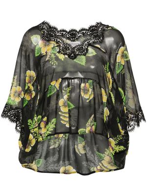 ERMANNO FIRENZE floral georgette sheer blouse - Black