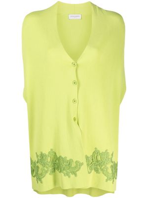 ERMANNO FIRENZE floral lace-appliqué short-sleeve cardigan - Green
