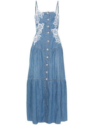 ERMANNO FIRENZE floral-lace-detail denim dress - Blue