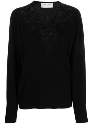 ERMANNO FIRENZE floral-lace ribbed jumper - Black