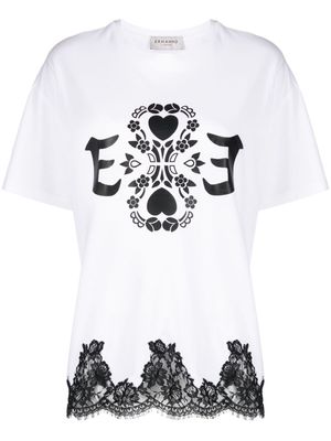 ERMANNO FIRENZE graphic-print lace-trim T-Shirt - White