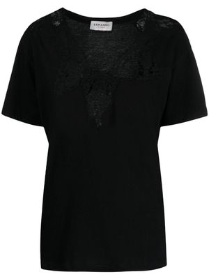 ERMANNO FIRENZE lace-appliqué cotton T-shirt - Black