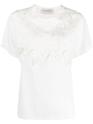 ERMANNO FIRENZE lace-appliqué short-sleeved T-shirt - White