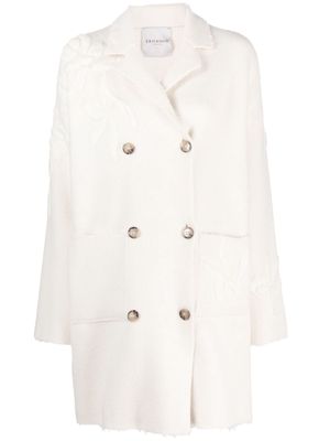 ERMANNO FIRENZE logo-embroidered double-breasted coat - White