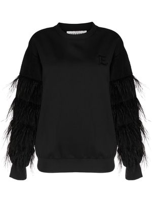 ERMANNO FIRENZE logo-embroidered feather-trim sweatshirt - Black