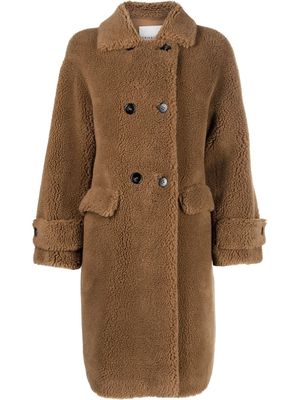 ERMANNO FIRENZE logo-patch shearling coat - Brown