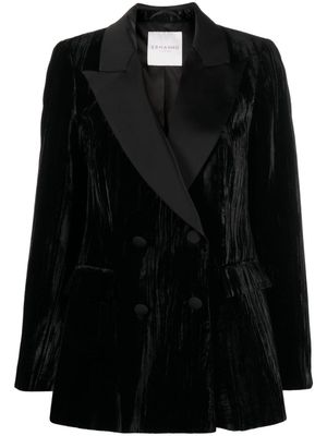 ERMANNO FIRENZE pleated velvet double-breasted blazer - Black