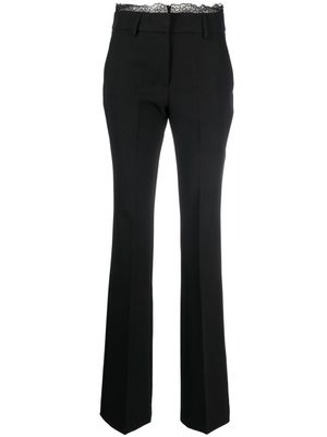 ERMANNO FIRENZE pressed-crease lace-trim slim-cut trousers - Black