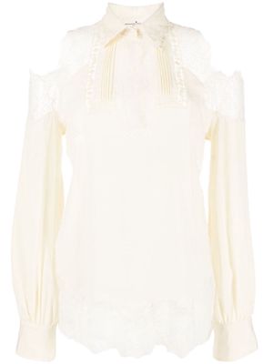 Ermanno Scervino cold-shoulder lace-trim blouse - Neutrals