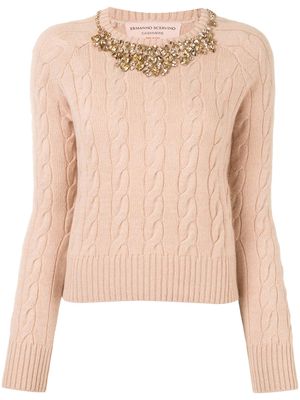 Ermanno Scervino crystal-detail cable-knit jumper - Pink