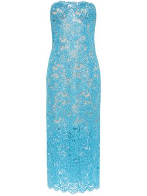 Ermanno Scervino crystal-embellished guipure lace dress - Blue