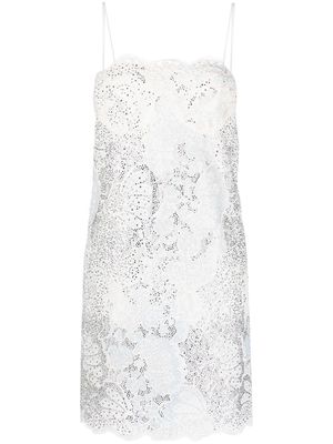 Ermanno Scervino crystal-embellished guipure lace shift dress - White