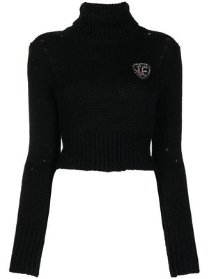 Ermanno Scervino distressed cropped rollneck sweater - Black
