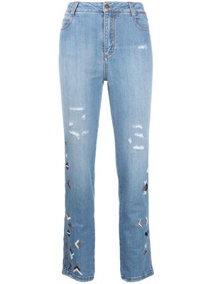 Ermanno Scervino embroidered cropped jeans - Blue