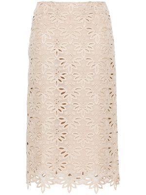 Ermanno Scervino embroidered cut-out detailed midi skirt - Neutrals