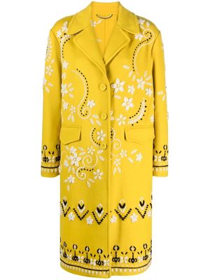 Ermanno Scervino embroidered-design single-breasted coat - Yellow