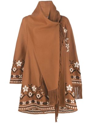 Ermanno Scervino embroidered fringed poncho - Brown