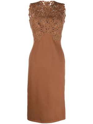 Ermanno Scervino embroidered lace-detail dress - Brown