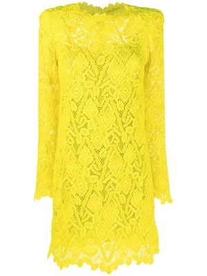 Ermanno Scervino embroidered-lace shirt mini dress - Yellow