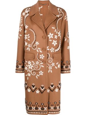 Ermanno Scervino embroidered single-breasted wool coat - Neutrals