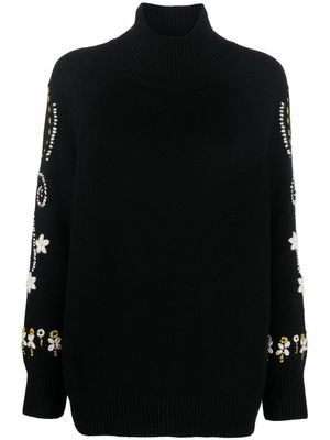 Ermanno Scervino embroidered sleeve-detail jumper - Black