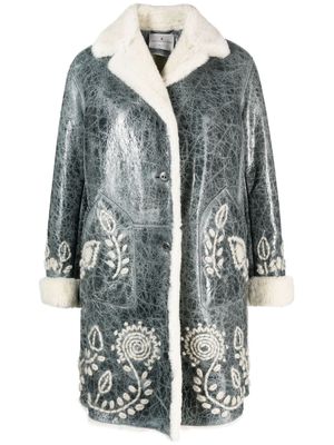 Ermanno Scervino embroidery-embellished shearling-lining coat - Grey