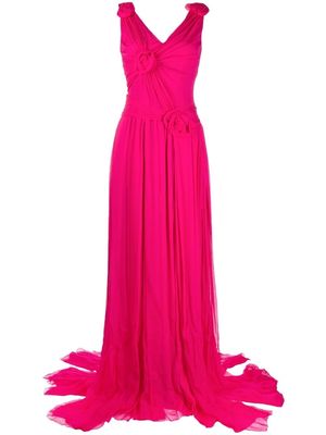 Ermanno Scervino floral-appliqué pleated gown - Pink