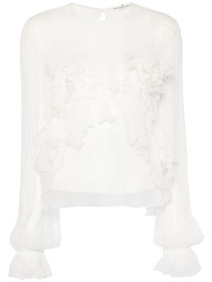 Ermanno Scervino floral-appliqué silk blouse - White