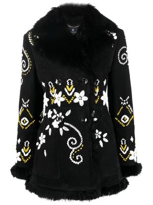 Ermanno Scervino floral embroidered double-breasted coat - Black