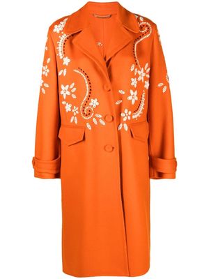 Ermanno Scervino floral-embroidered fitted coat - Orange