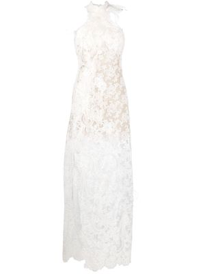 Ermanno Scervino floral-embroidered halterneck dress - White